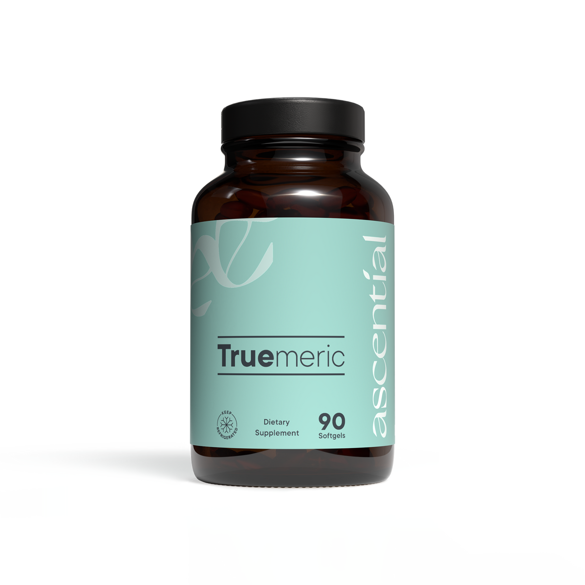 Truemeric turmeric and hemp nanoemulsion softgels, 90-count amber glass bottle
